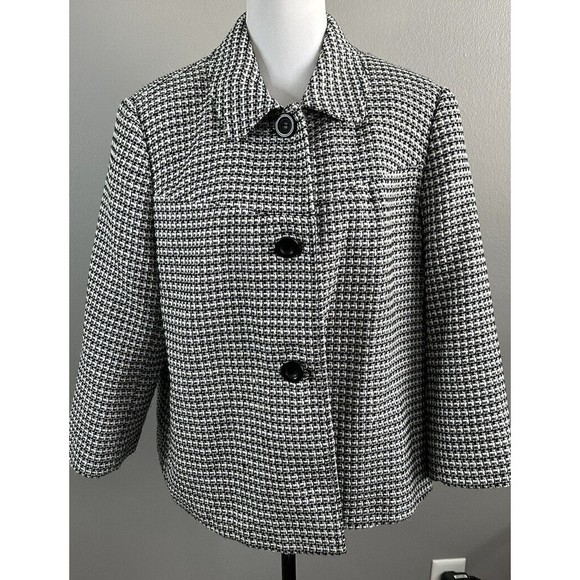 JM Collection Womens Suit Jacket Size 16 white Black Lined 3 Button Close Blazer - Picture 1 of 5